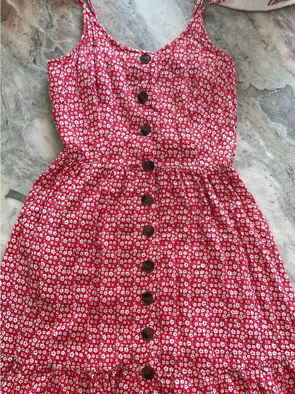 Girls' Red Floral Button-Front Sundress